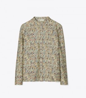  Camicetta in twill di seta stampata Tory Burch da donna, nera
