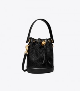 Borse a secchiello Mini T Monogram Tory Burch da donna nere