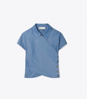  Top avvolgenti Tory Burch da donna blu/giallo