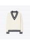  Dame Tory Burch Merino V-hals gensere Hvit