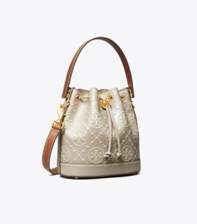 Kvinners Tory Burch T Monogram Contrast Pregede bøttevesker Cream