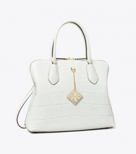  Kvinners Tory Burch Preget Swing Satchel Vesker Hvit