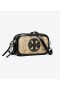  Genți de damă Tory Burch Mini Miller Linen Crossbody Bej Negru