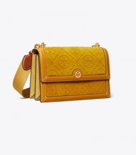  Genți de umăr de damă Tory Burch Small T Monogram Suede Embossed Negru