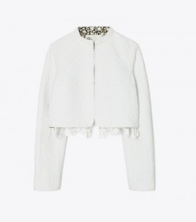  여성용 토리버치 코튼 트위드 크롭 재킷 라이트 옐로우