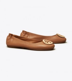  Ženska Tory Burch Minnie Travel Ballerina Royal smeđa / zlatna