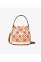 Tory Burch T Monogram Präglade Bucket Bags för kvinnor Röd Vit
