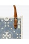  Tory Burch Mini T Monogram Denim Tygväskor för kvinnor Blå