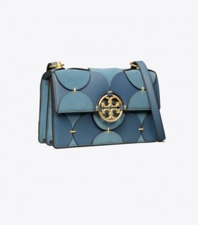  Dam Tory Burch Small Miller Exotic Die-cut Flap Axelväskor Blå