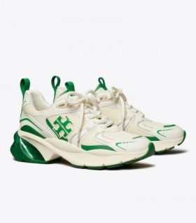  Dam Tory Burch Good Luck Tech Trainer Sneakers Vit Grön