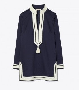  Dam Tory Burch Cotton Tory Tunika Coverups Marinblå
