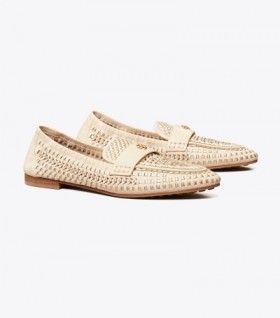  Kadın Tory Burch Dokuma Bale Loafer'ları Altın