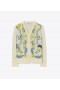  Suéter tipo cárdigan con frente de seda Carousel de Tory Burch para mujer, color crema