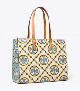  Bolsos de mano con monograma T de Tory Burch en relieve en contraste para mujer, en blanco y azul