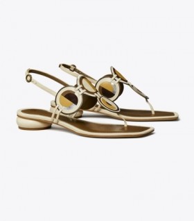  Sandalias Tory Burch Marquetry Disk para mujer en color crema claro