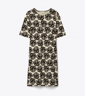  Vestido estilo camiseta con rosas de Tory Burch para mujer, color negro