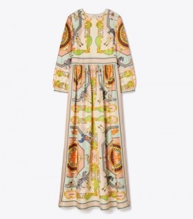  Vestido de seda estampado Tory Burch para mujer en multicolor coral