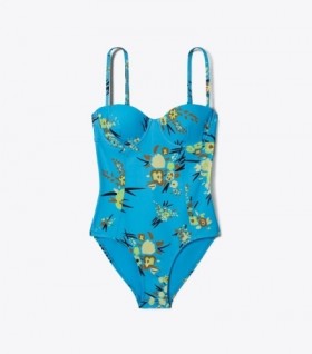 Traje de baño de una pieza con aros y estampado de Tory Burch para mujer, color negro