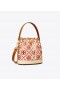  حقيبة دلو نسائية من Tory Burch T Monogram Embossed باللونين الأحمر والأبيض