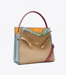  حقيبة يد نسائية من Tory Burch Lee Radziwill Whipstitch Double Satchel باللون الأبيض