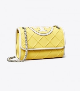  Dámské Tory Burch Small Fleming Soft Patent Border konvertibilní kabelky přes rameno Lemon White