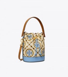  Dámské Tory Burch Mini T Monogram Monogram Contrast embosované Bucket Bags Bílá Modrá