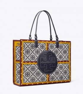  Dámské Tory Burch Ella Monogram Quadrant Tote Bags Navy Multicolor