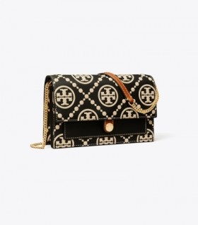  Dámská peněženka Tory Burch T Monogram Contrast Embossed Chain Wallet Mini Bags Black Cream