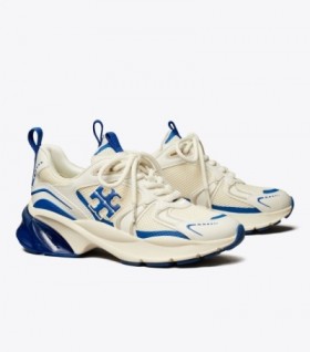  Dame Tory Burch Good Luck Tech Trainer Sneakers Hvid Blå