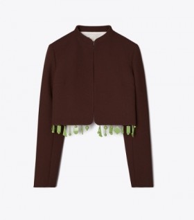  Kvinders Tory Burch Double-faced uld beskåret jakker Oliven