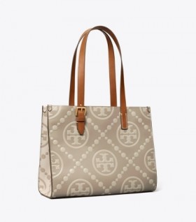  Kvinders Tory Burch Small T Monogram Kontrast prægede muleposer Creme