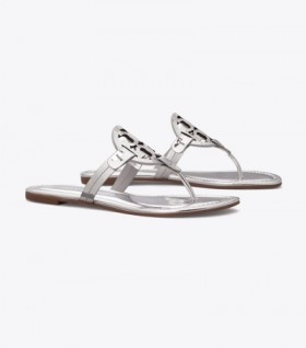  Dames Tory Burch Miller Metallic Sandalen Zilver