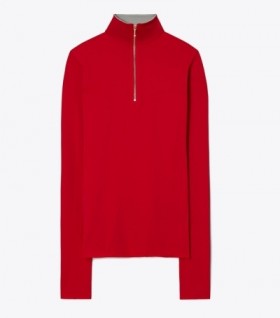  Dames Tory Burch Zip Front Lange mouwen Jersey Tops Rood
