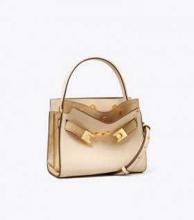  Tory Burch Lee Radziwill Petite Double Satchel-tassen voor dames, crèmekleurig
