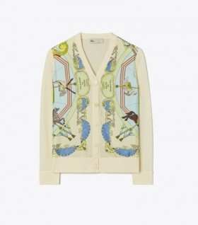  Dames Tory Burch Carousel Zijden-voorkant Cardigan Truien Crème