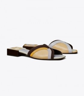  Dames Tory Burch Marquetry Slides Sandalen Zwart