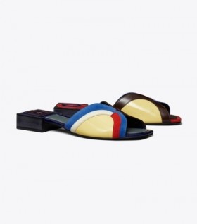  Naisten Tory Burch Marquetry Slides Sandaalit Sininen Valkoinen