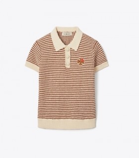  Naisten Tory Burch Heart Logo Virkattu neule Polo Ruskea / Kerma