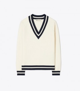  Naisten Tory Burch Merino V-kaula-aukkoiset neuleet, valkoinen