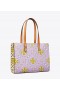  Petit sac fourre-tout Tory Burch pour femme avec monogramme T contrasté en relief, lavande et blanc