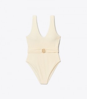  Maillot de bain une pièce plongeant Miller de Tory Burch pour femme, blanc