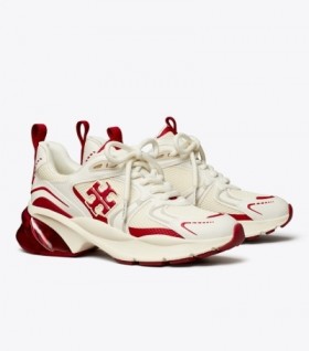 Baskets Good Luck Tech Trainer pour femme de Tory Burch Blanc/Rouge