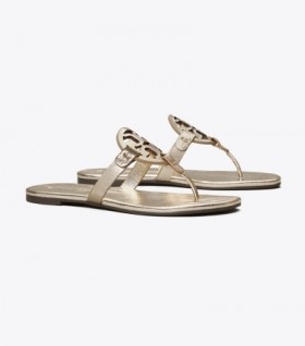  Tory Burch Damen Sandalen Miller aus weichem Metallic-Leder in Gold