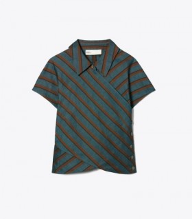  Tory Burch Wickeltops für Damen Türkis / Rot