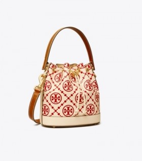  Tory Burch Damen Beuteltaschen mit T-Monogrammprägung Rot Weiß